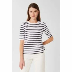 Hobbs Eva White Striped T-Shirt