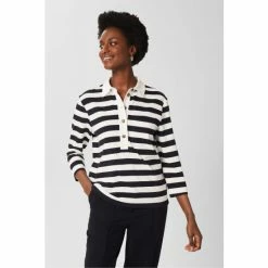 Hobbs Lillie White Striped Polo Shirt