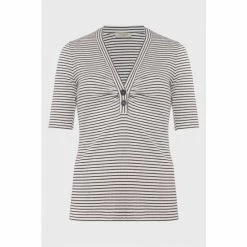 Hobbs Blue Henley Ribbed Top -Hobbs Sales unnamed file 925
